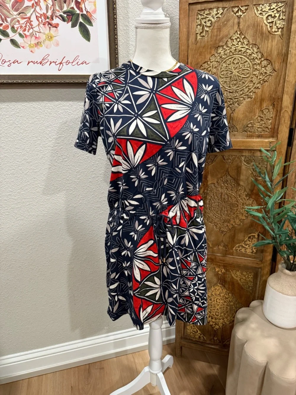 Tory Burch Navy, Red & White Geometric Floral Mini Dress 0022 - Picture 7 of 8
